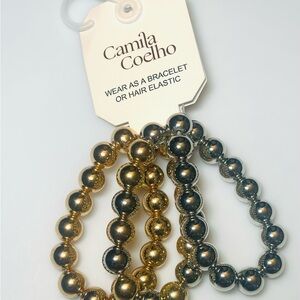 Camila Coelho Tri Color Gold and Silver Beaded Bracelet Set